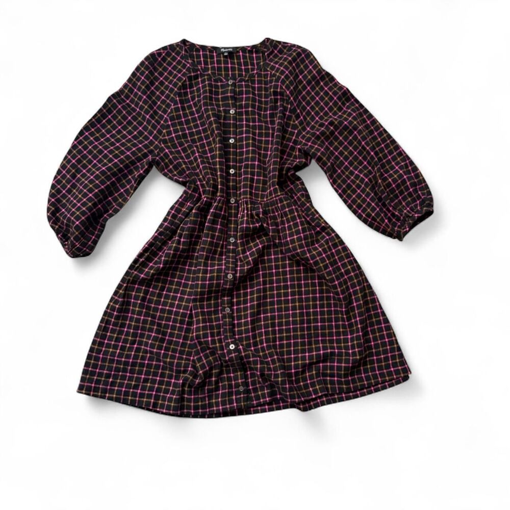 MADEWELL Flannel Plaid Raglan Button Up Shirt Dress Medium